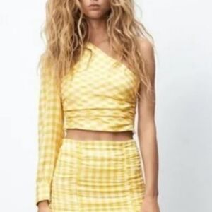 Zara One Shoulder Gingham Top Small